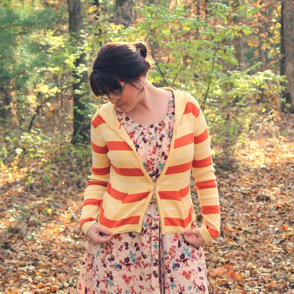 Double Zipper Hooded Sweater- Yellow Orange